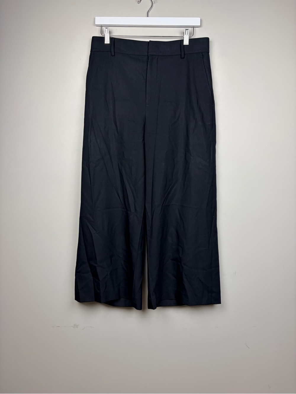 Vince Womens 12 Black Wool Blend High Rise Wide Leg Cropped Pants Trousers